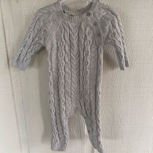 Hope & Henry Gray Cable Knit Baby One Piece Sweater Outfit Unisex Neutral